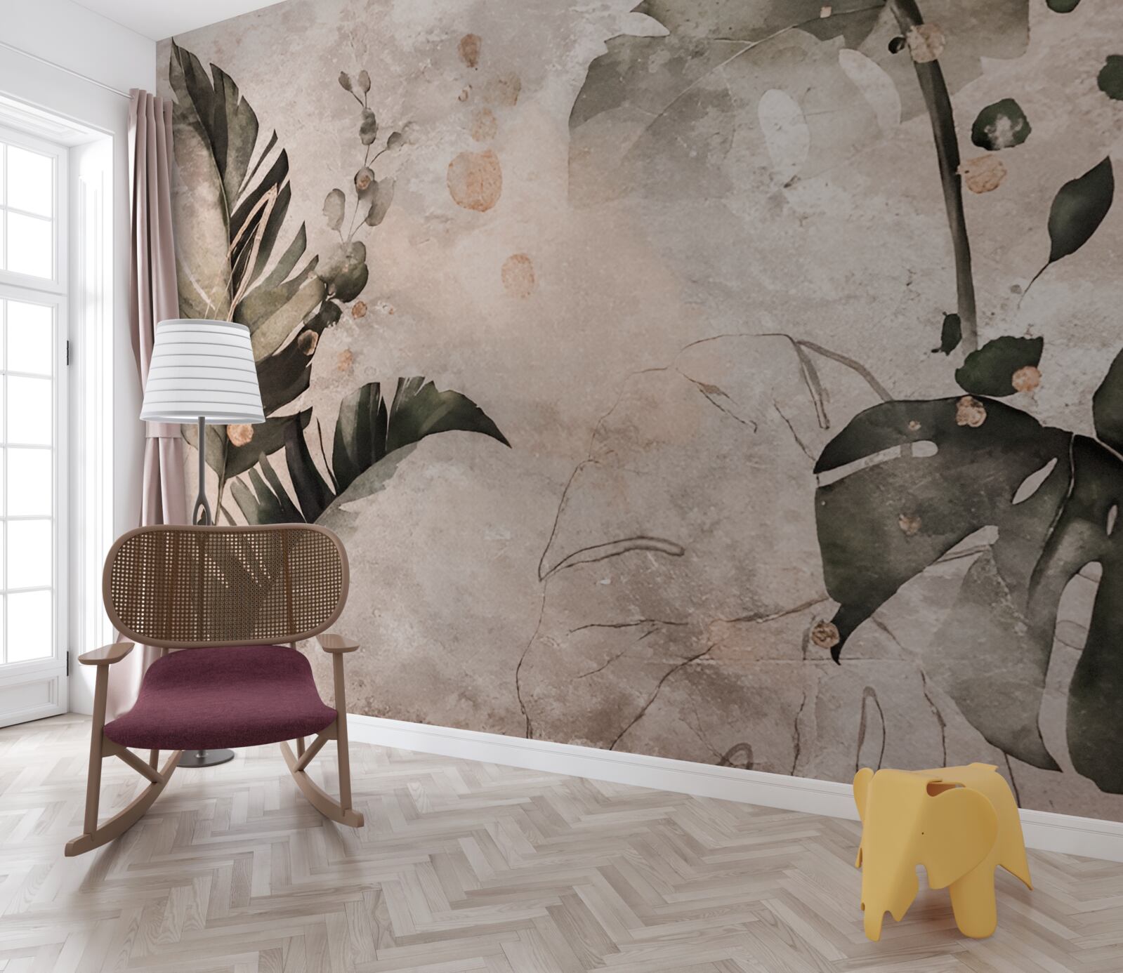 Fototapeta akvarely zobrazujúce veľké tropické listy