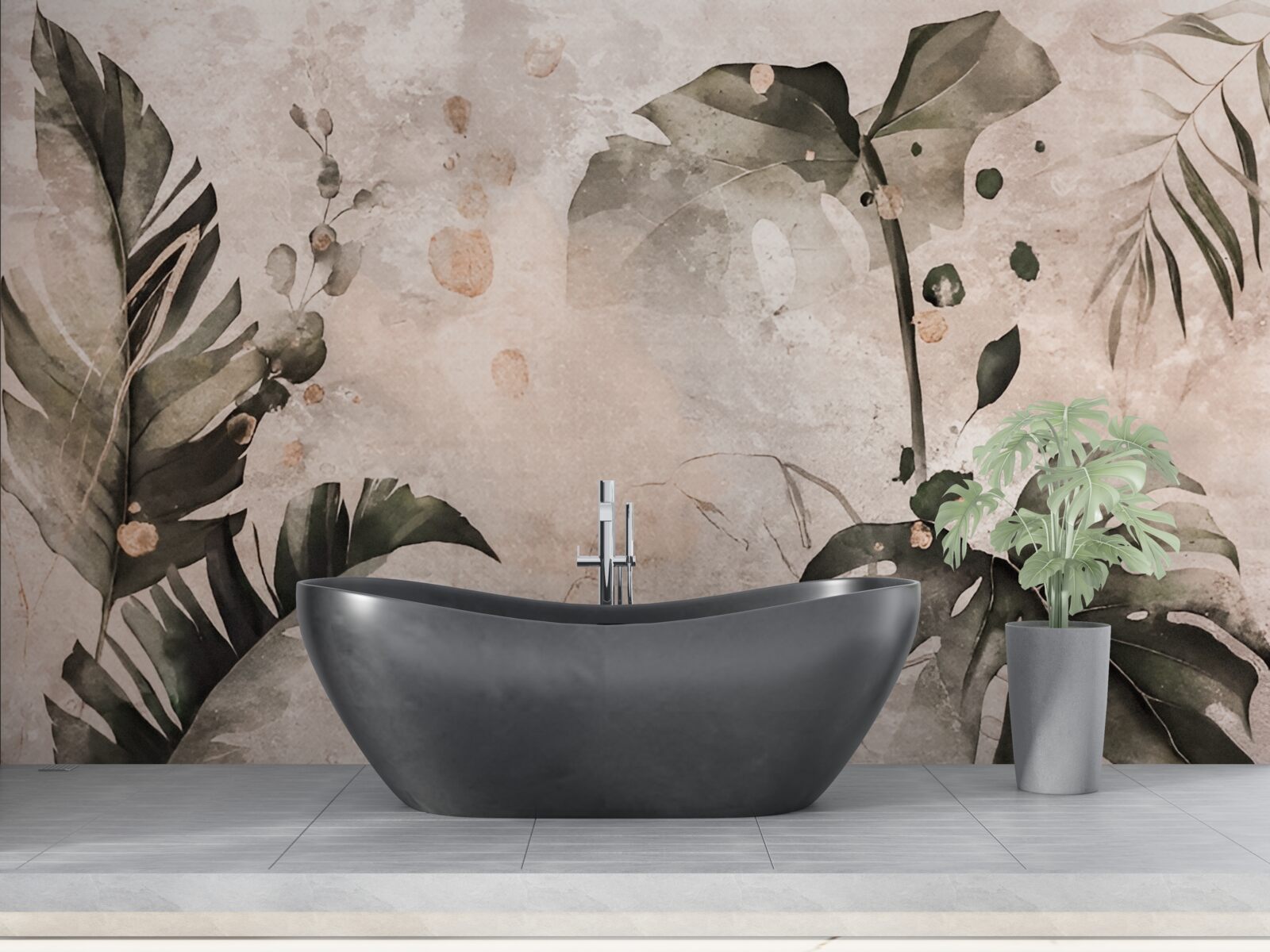 Fototapeta akvarely zobrazujúce veľké tropické listy