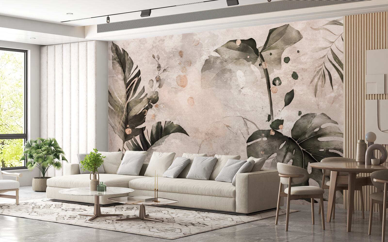 Fototapeta akvarely zobrazujúce veľké tropické listy