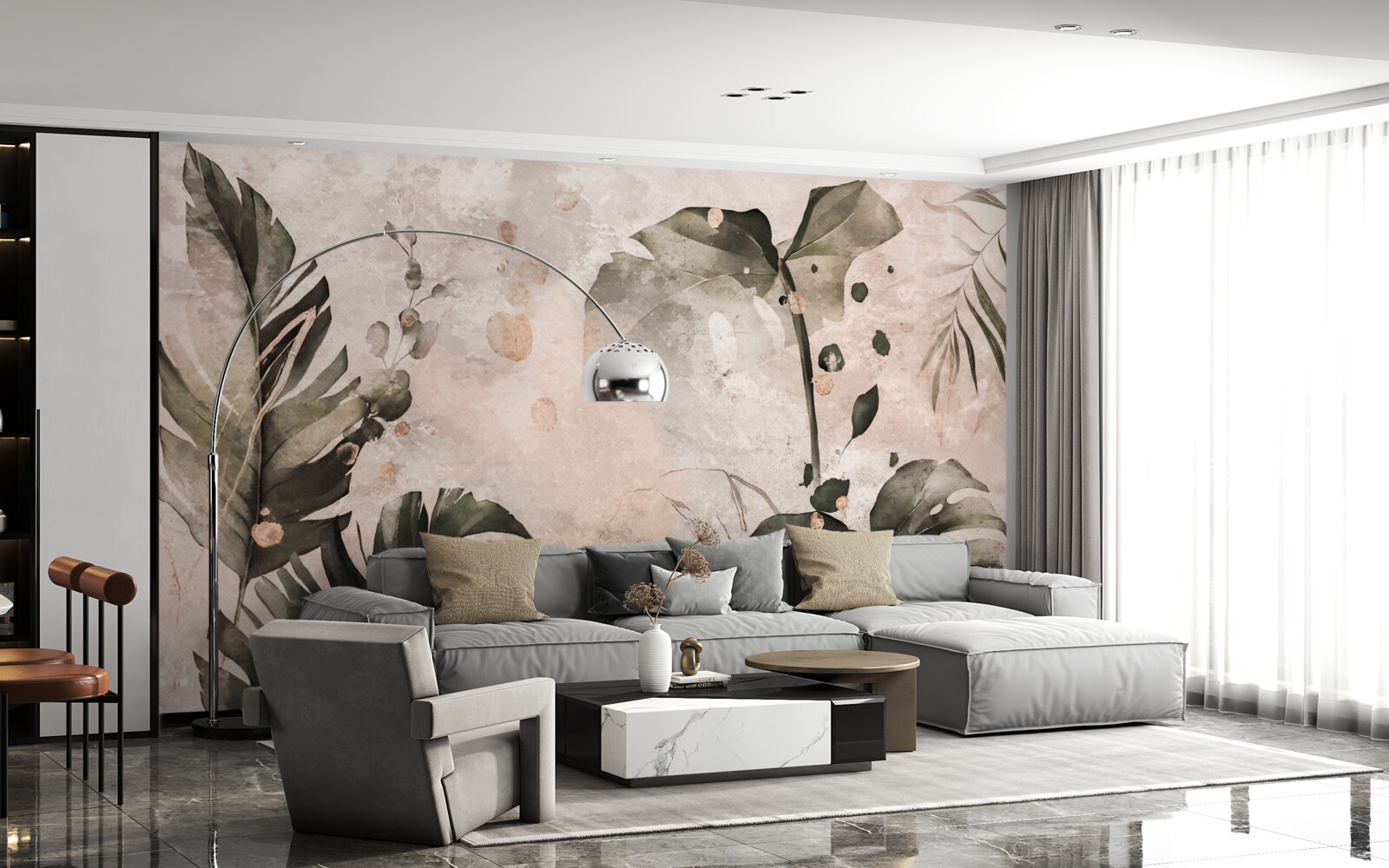 Fototapeta akvarely zobrazujúce veľké tropické listy