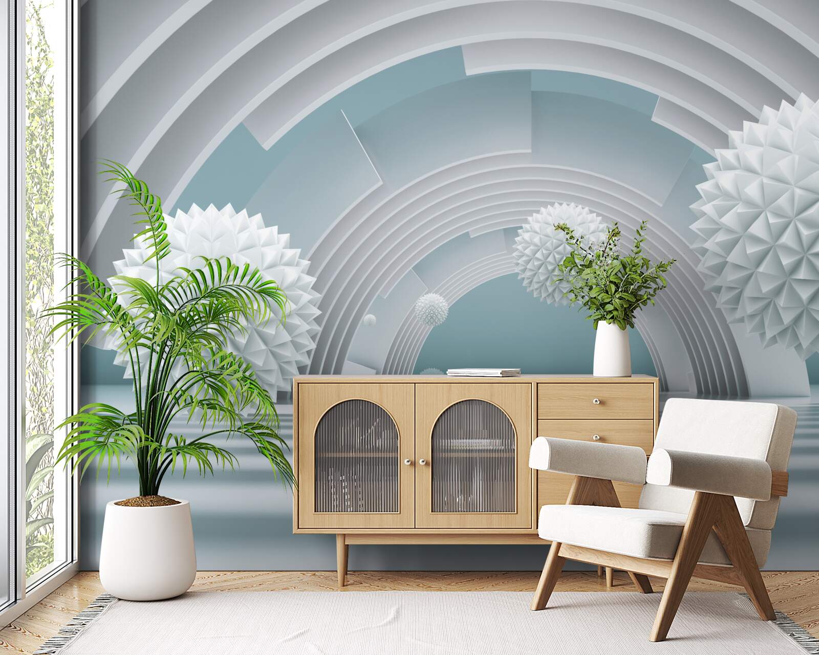 Fototapeta plávajúce ostré gule a kruhový tunel