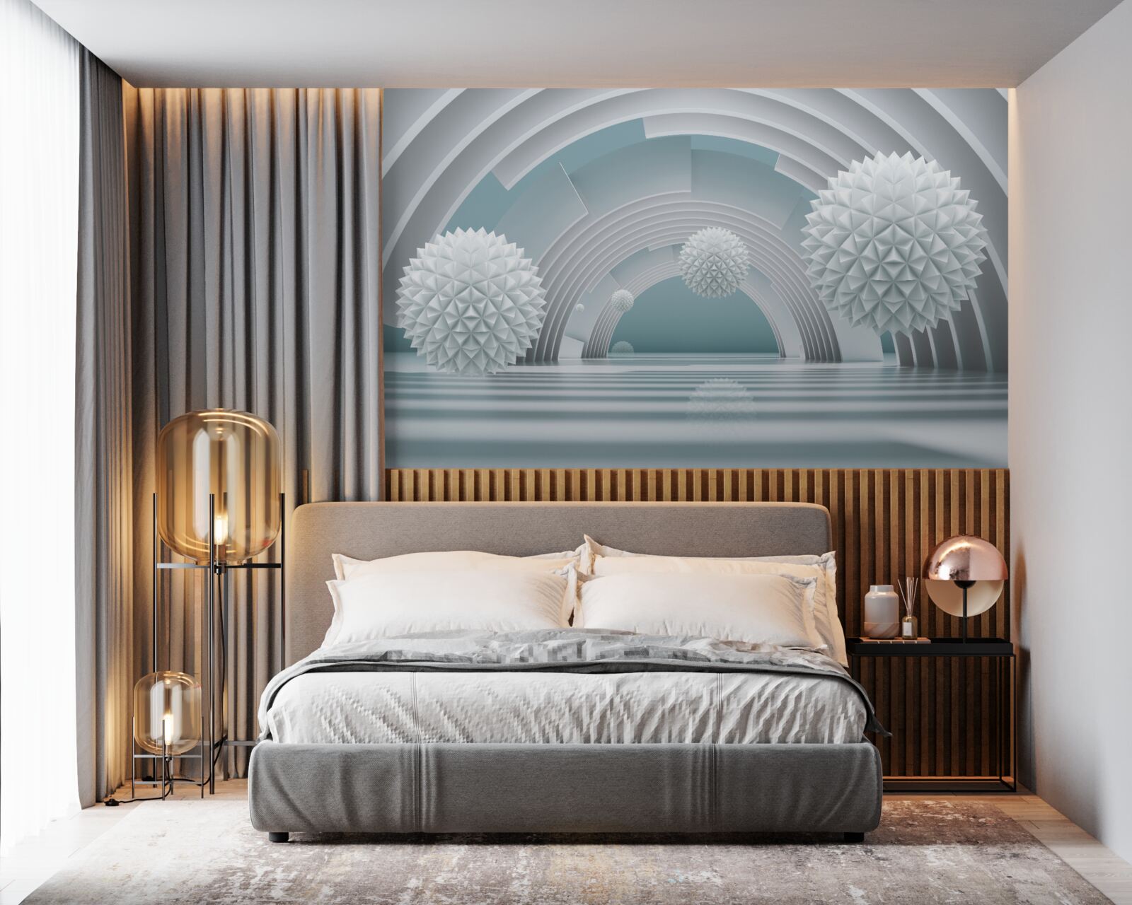 Fototapeta plávajúce ostré gule a kruhový tunel