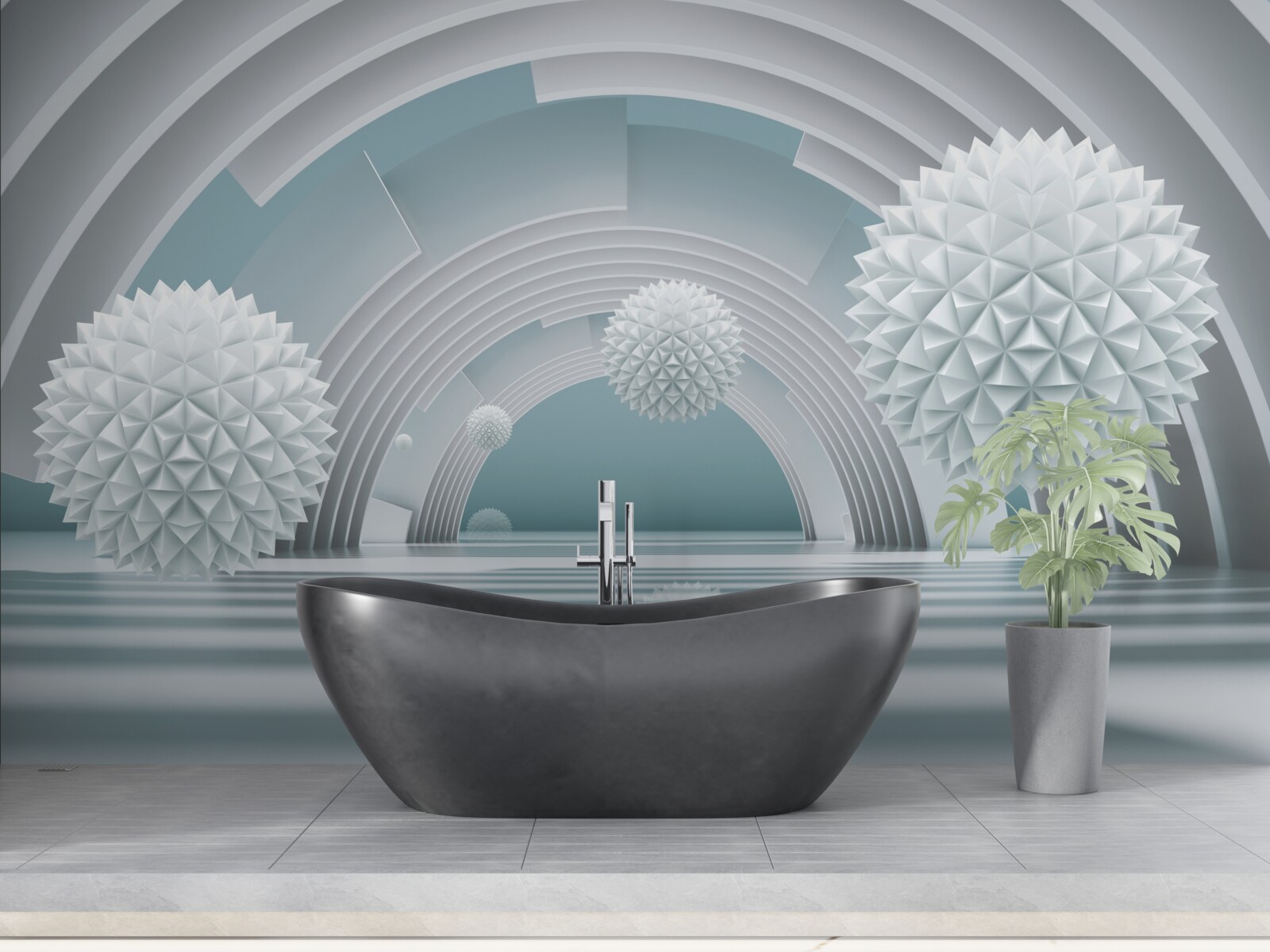 Fototapeta plávajúce ostré gule a kruhový tunel