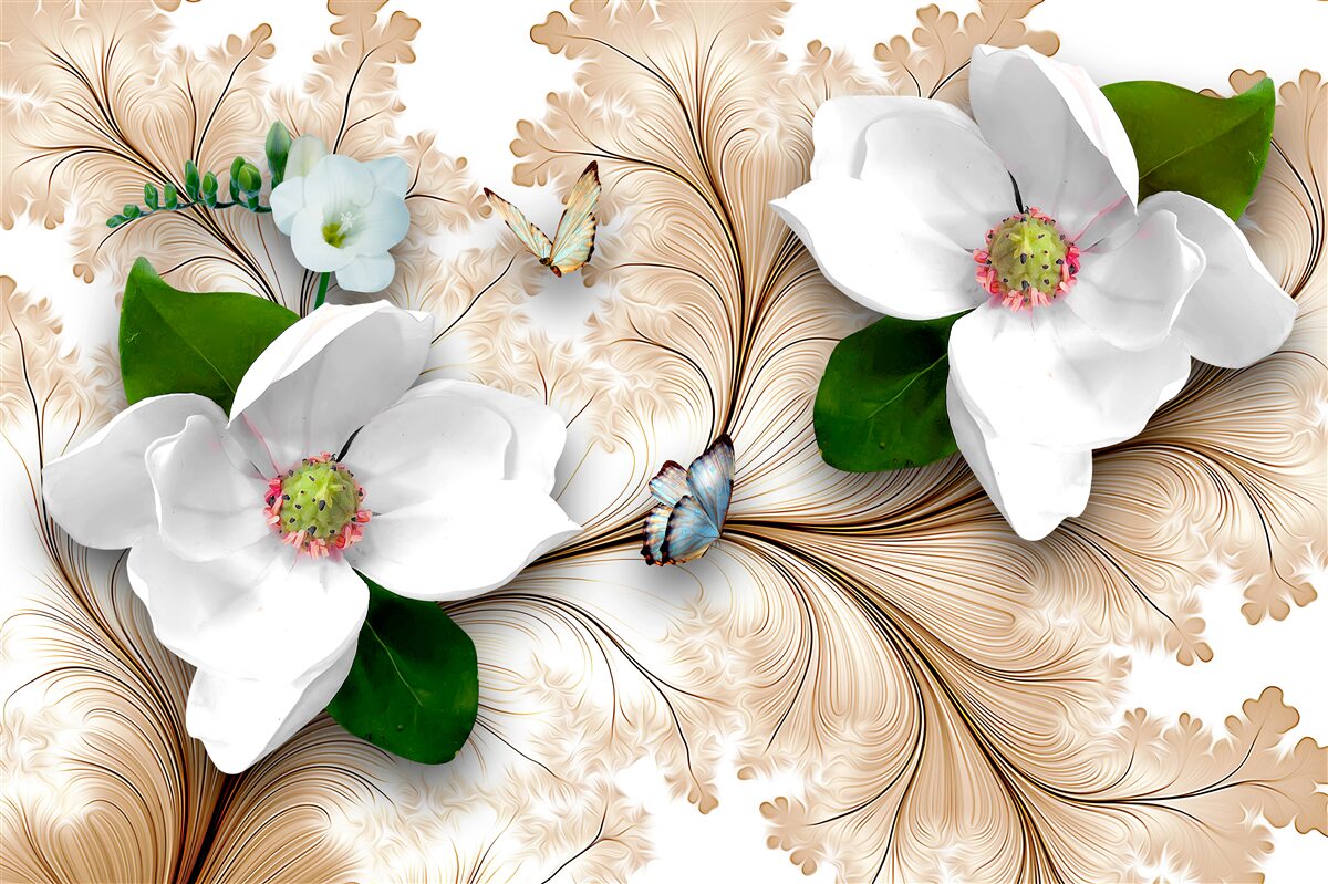 Fototapeta svetlé snehobiele kvety na hnedom podklade