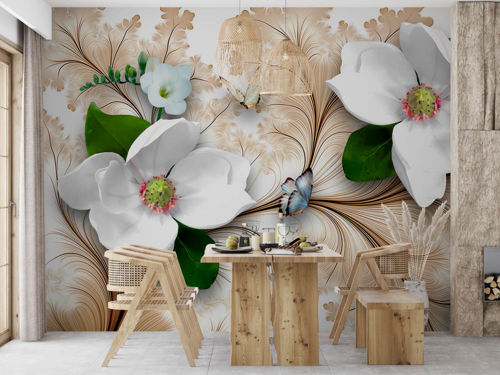 Fototapeta svetlé snehobiele kvety na hnedom podklade