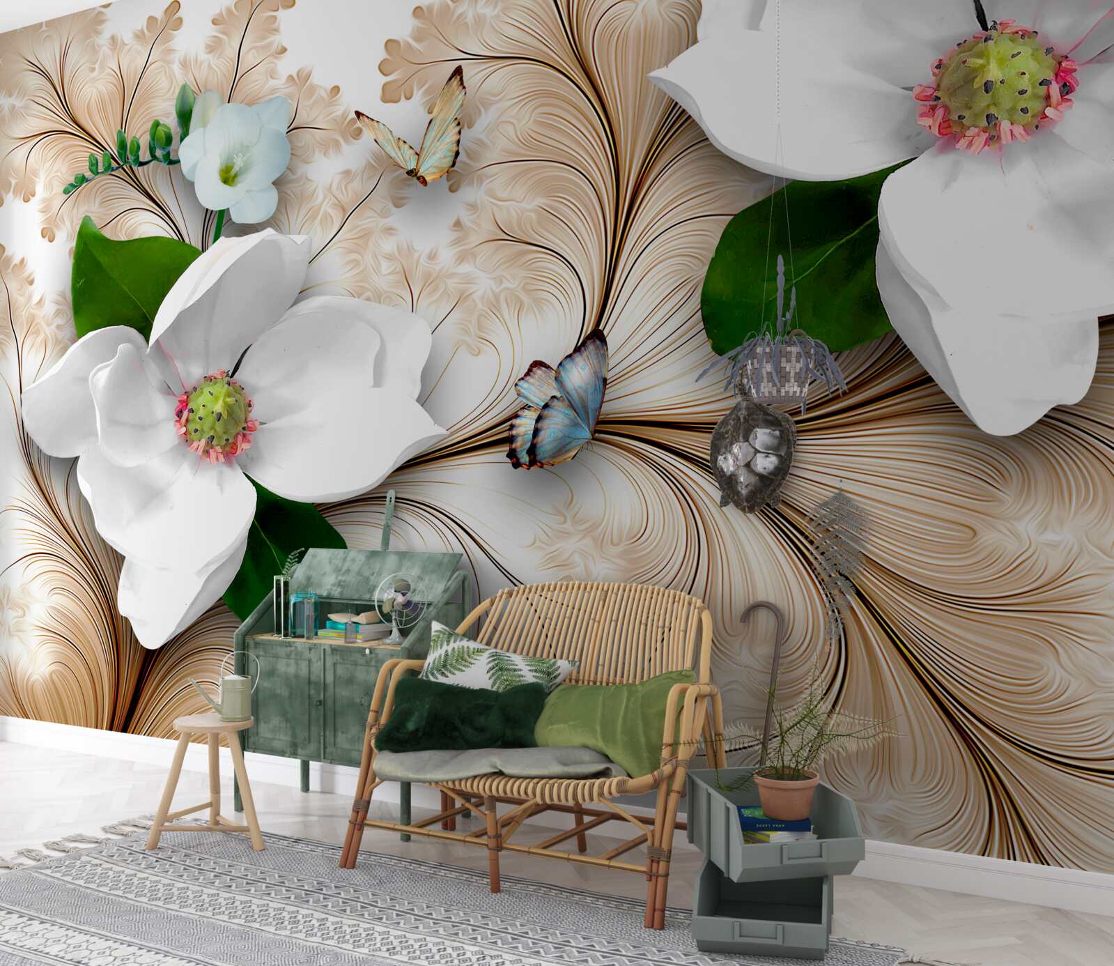 Fototapeta svetlé snehobiele kvety na hnedom podklade