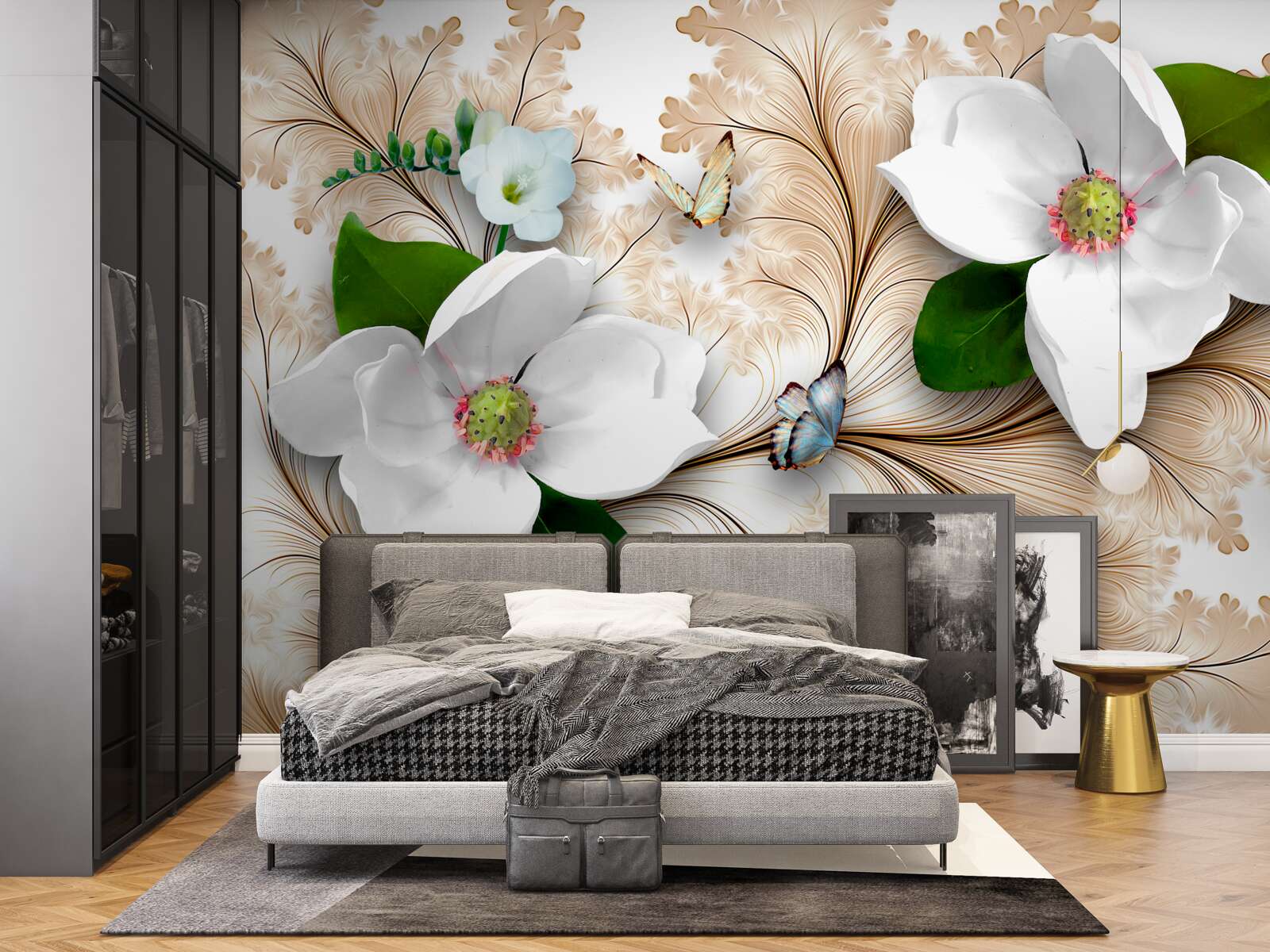 Fototapeta svetlé snehobiele kvety na hnedom podklade