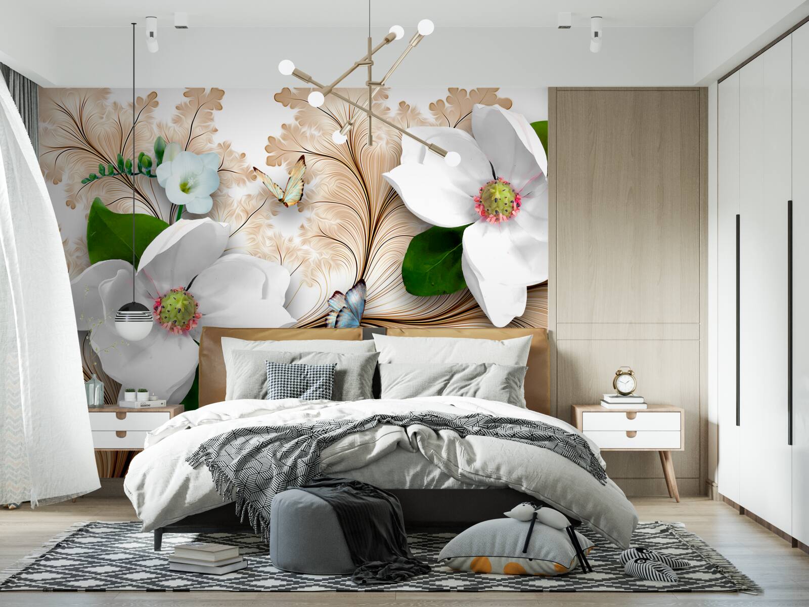 Fototapeta svetlé snehobiele kvety na hnedom podklade