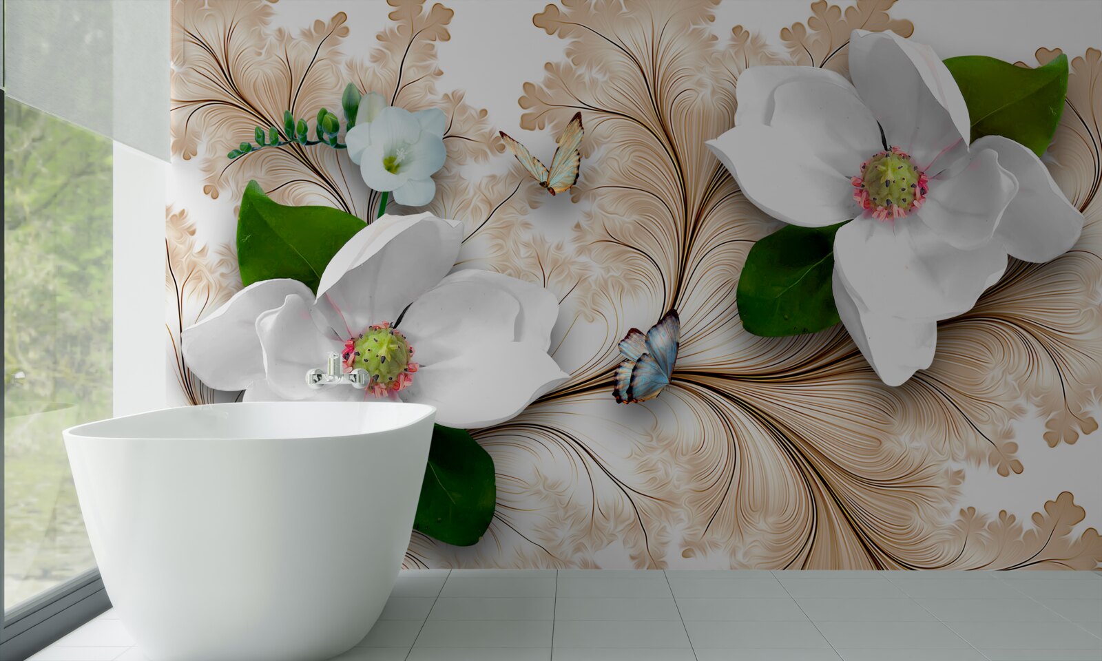 Fototapeta svetlé snehobiele kvety na hnedom podklade