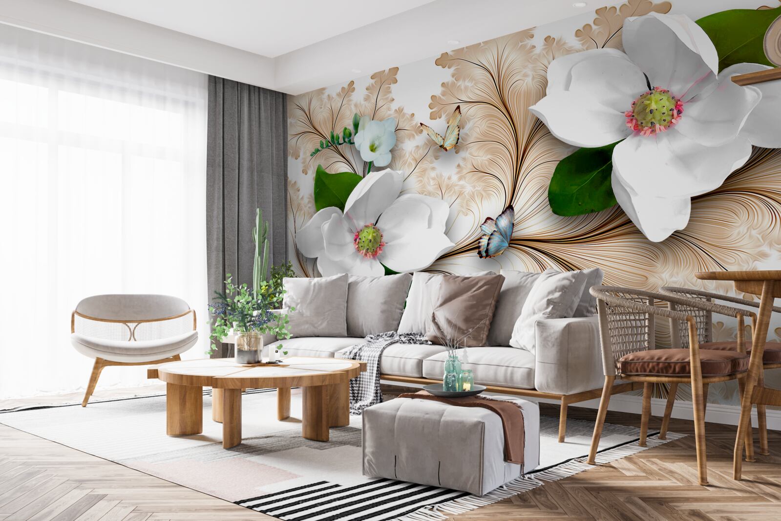 Fototapeta svetlé snehobiele kvety na hnedom podklade