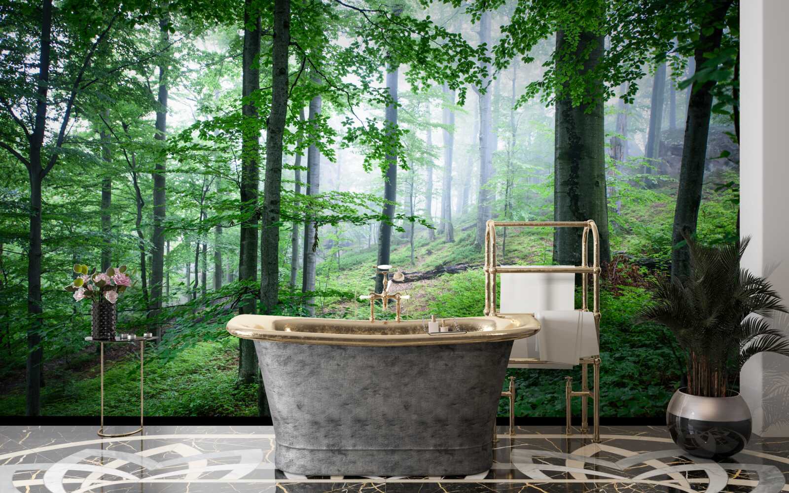 Fototapeta hmla padá na lesnú húštinu