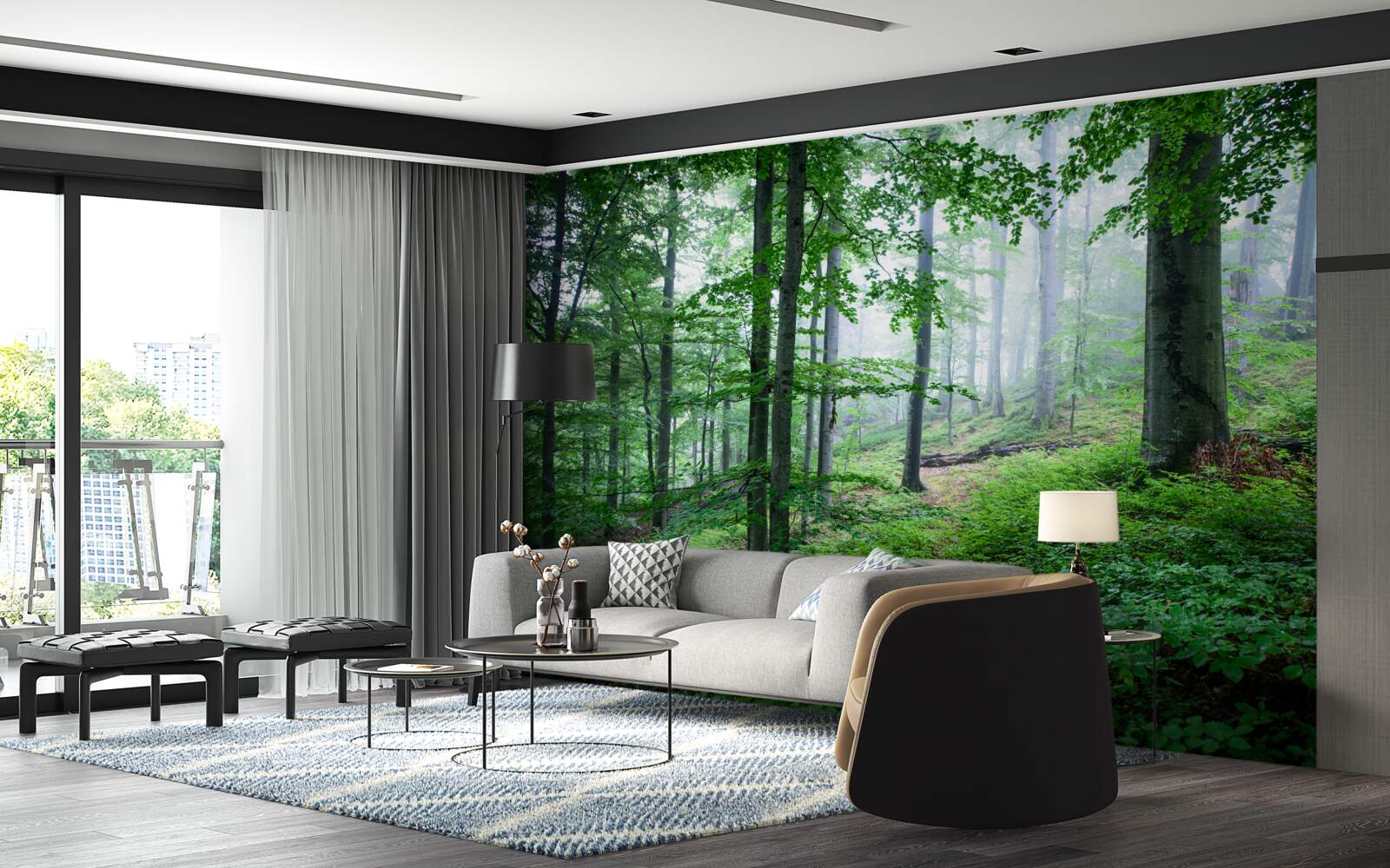 Fototapeta hmla padá na lesnú húštinu