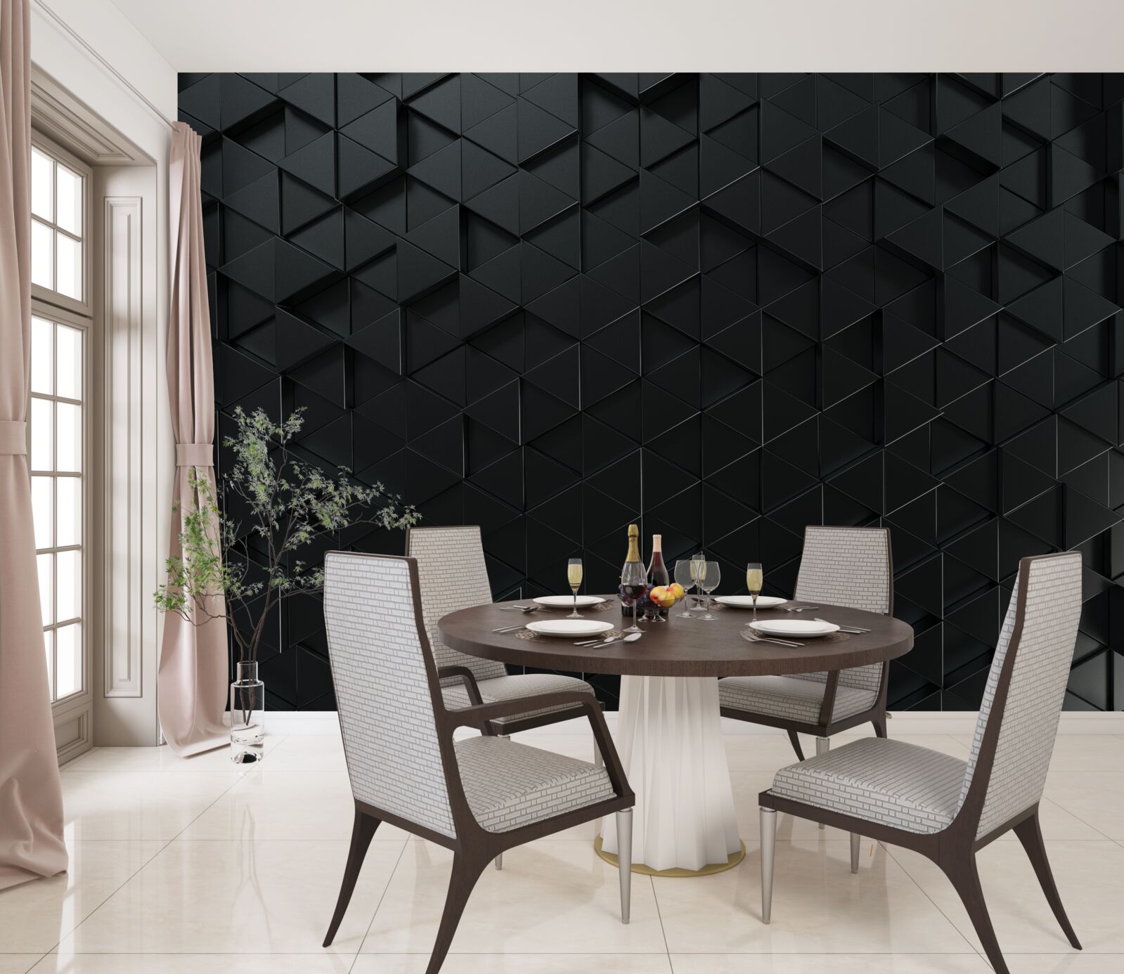 Fototapeta objemové trojuholníky v čiernej farbe