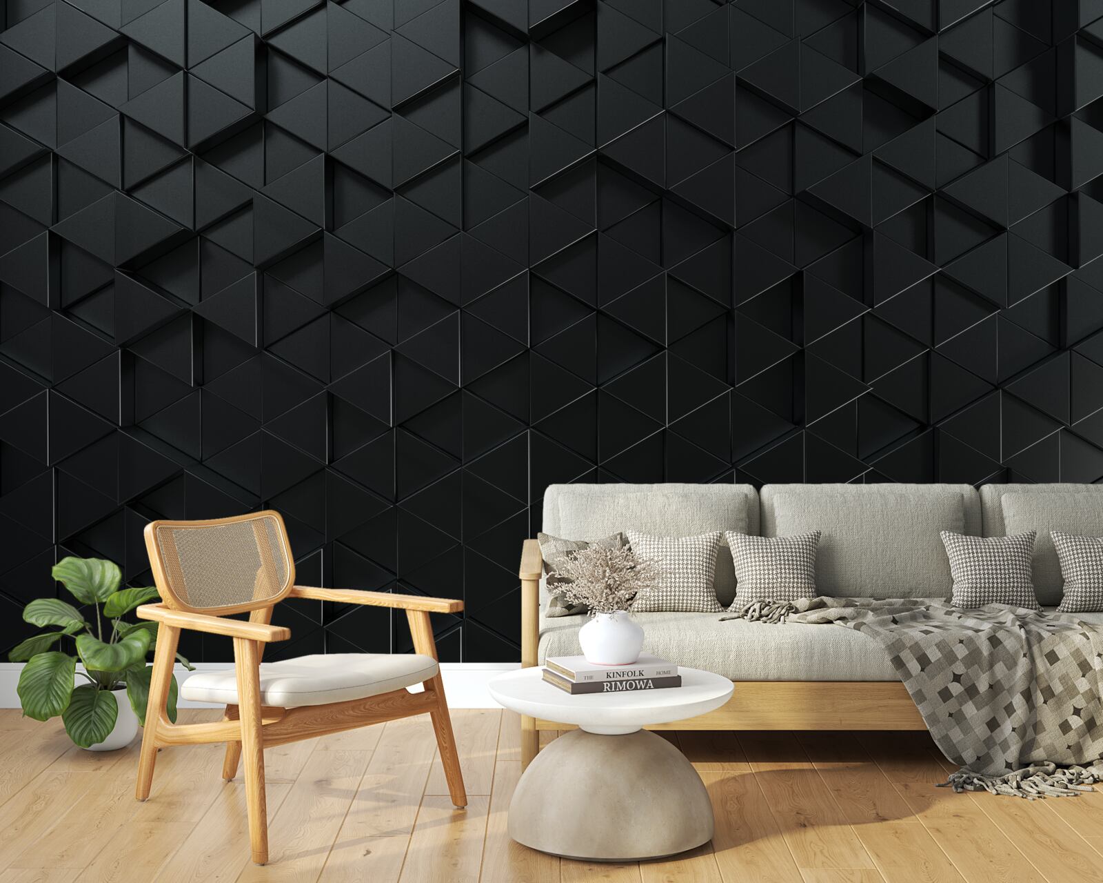 Fototapeta objemové trojuholníky v čiernej farbe