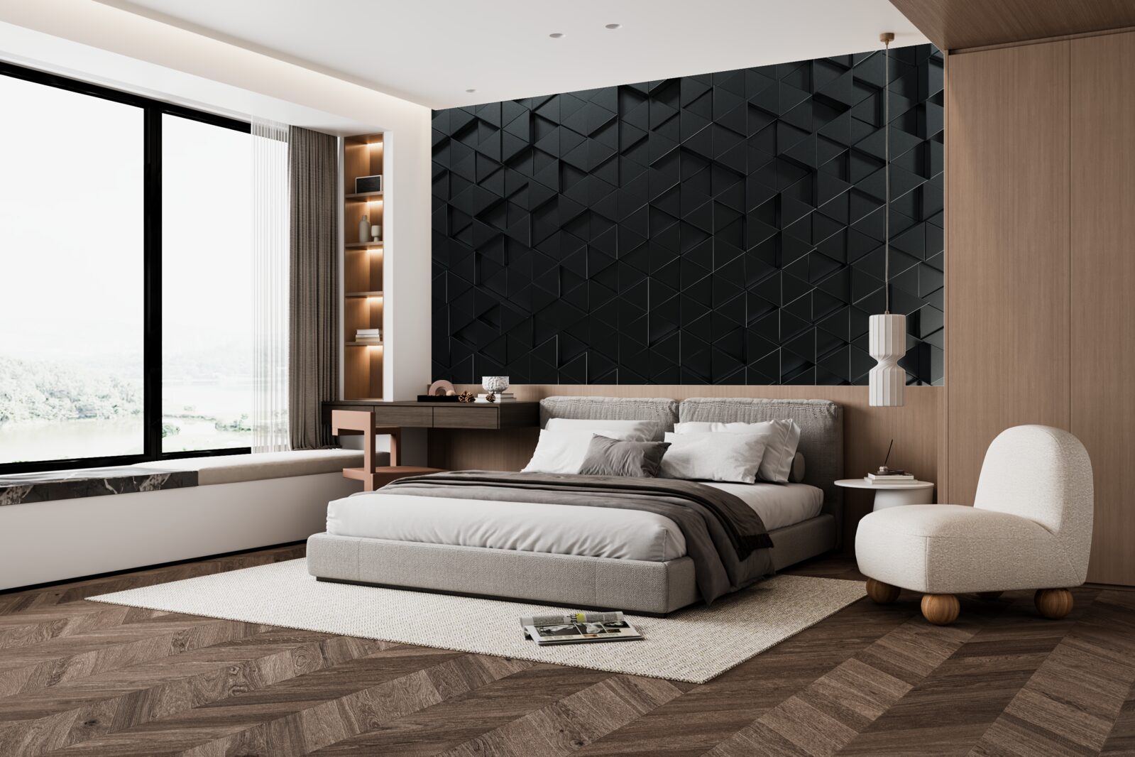 Fototapeta objemové trojuholníky v čiernej farbe