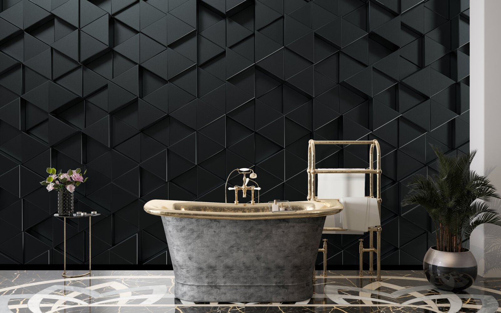 Fototapeta objemové trojuholníky v čiernej farbe