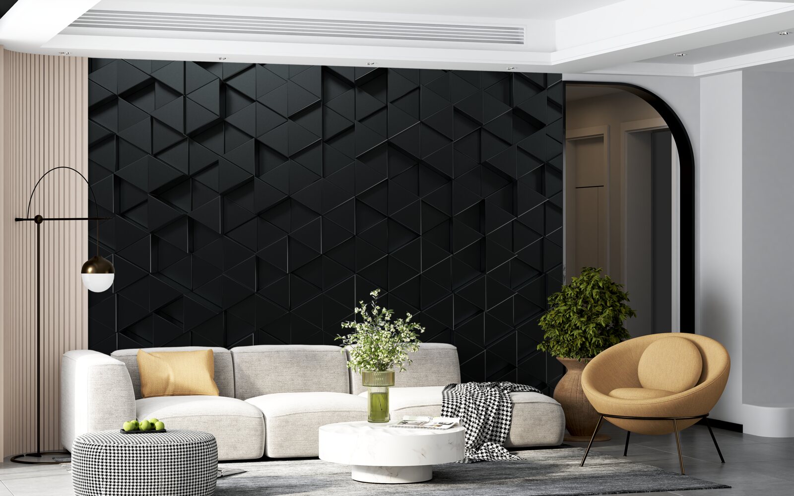 Fototapeta objemové trojuholníky v čiernej farbe