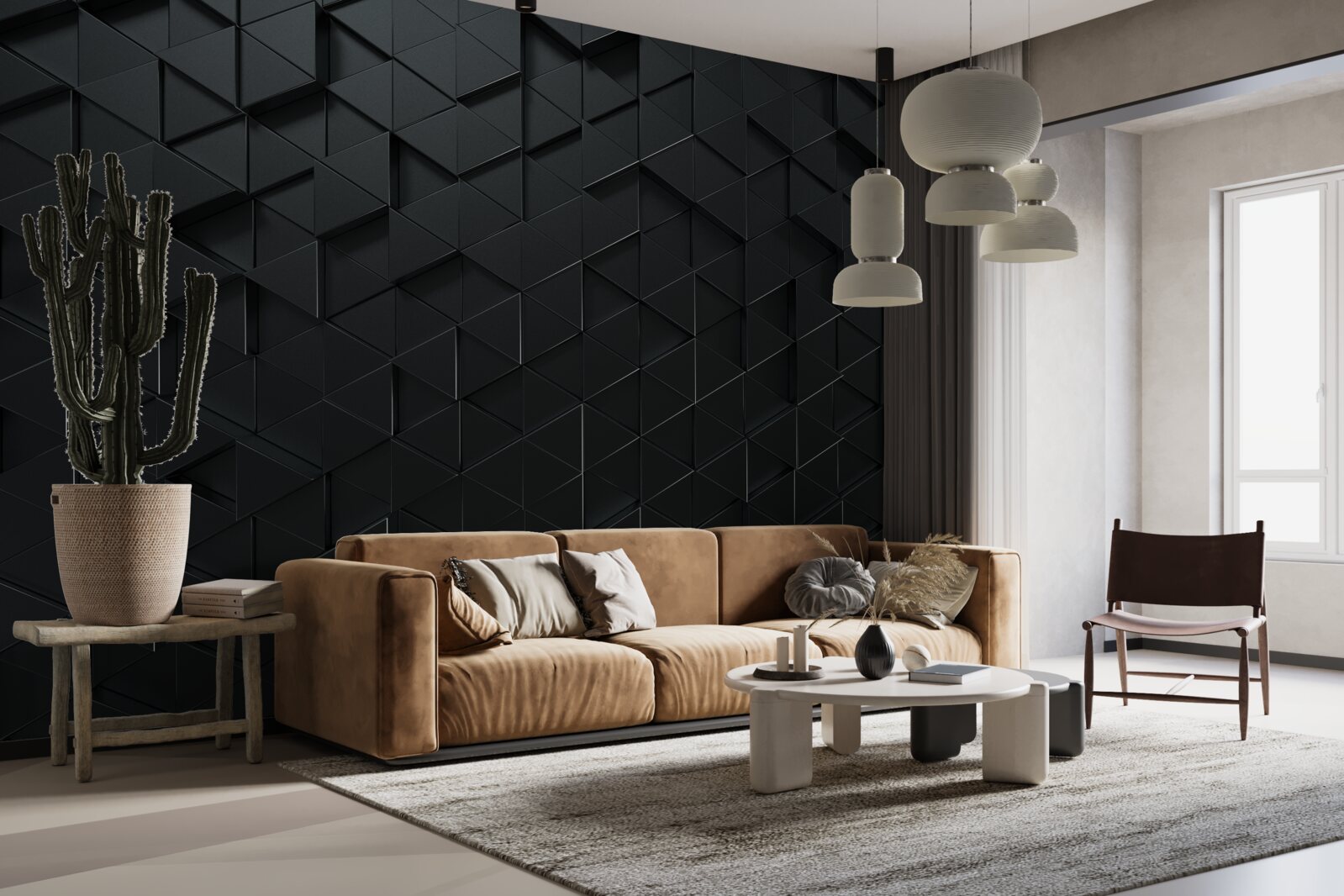 Fototapeta objemové trojuholníky v čiernej farbe