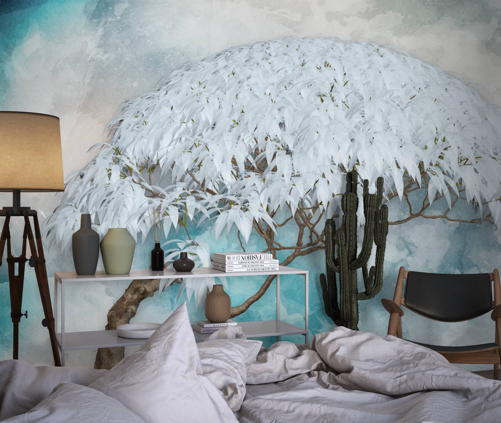 Fototapeta pod rúškom noci je snehobiela bujná papraď