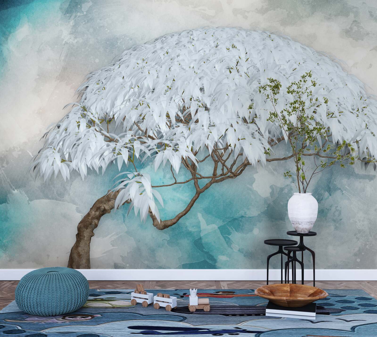 Fototapeta pod rúškom noci je snehobiela bujná papraď