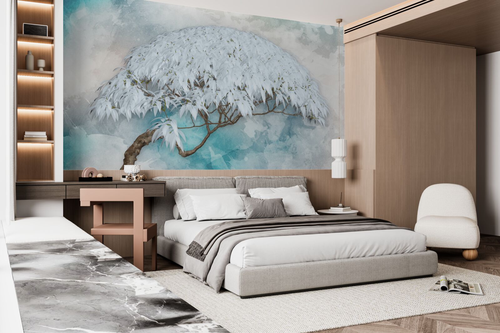 Fototapeta pod rúškom noci je snehobiela bujná papraď