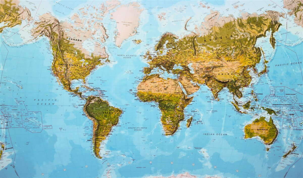 Fototapeta mapa sveta s vyvýšenými oblasťami