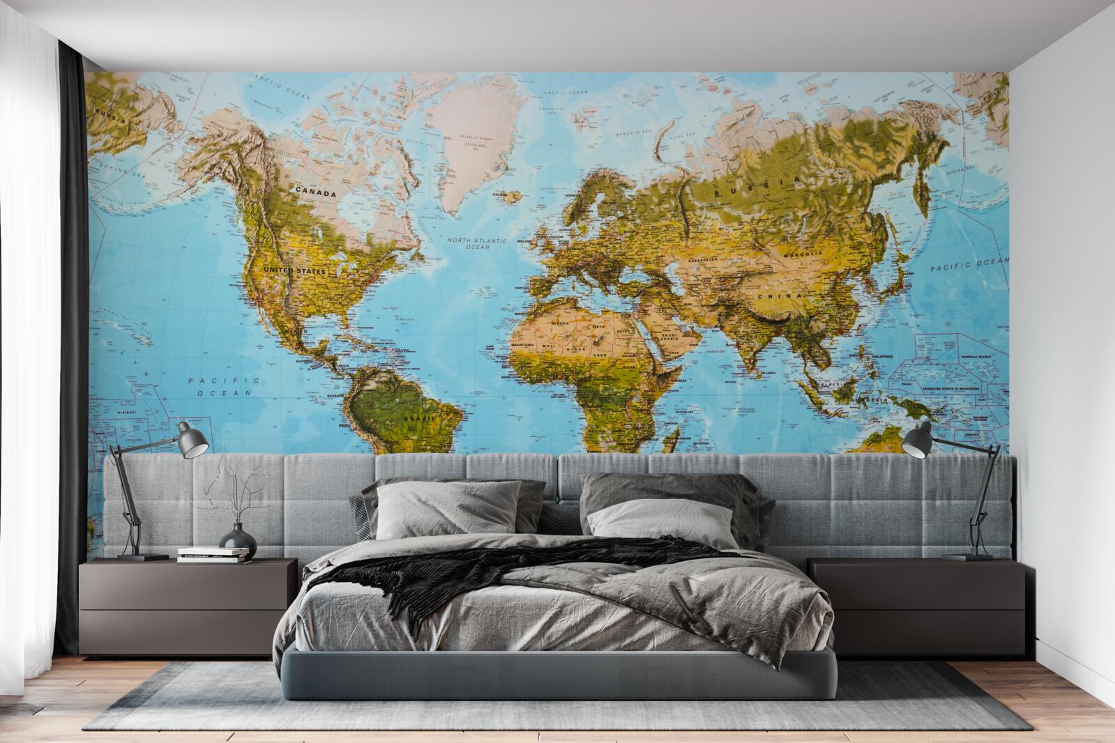 Fototapeta mapa sveta s vyvýšenými oblasťami