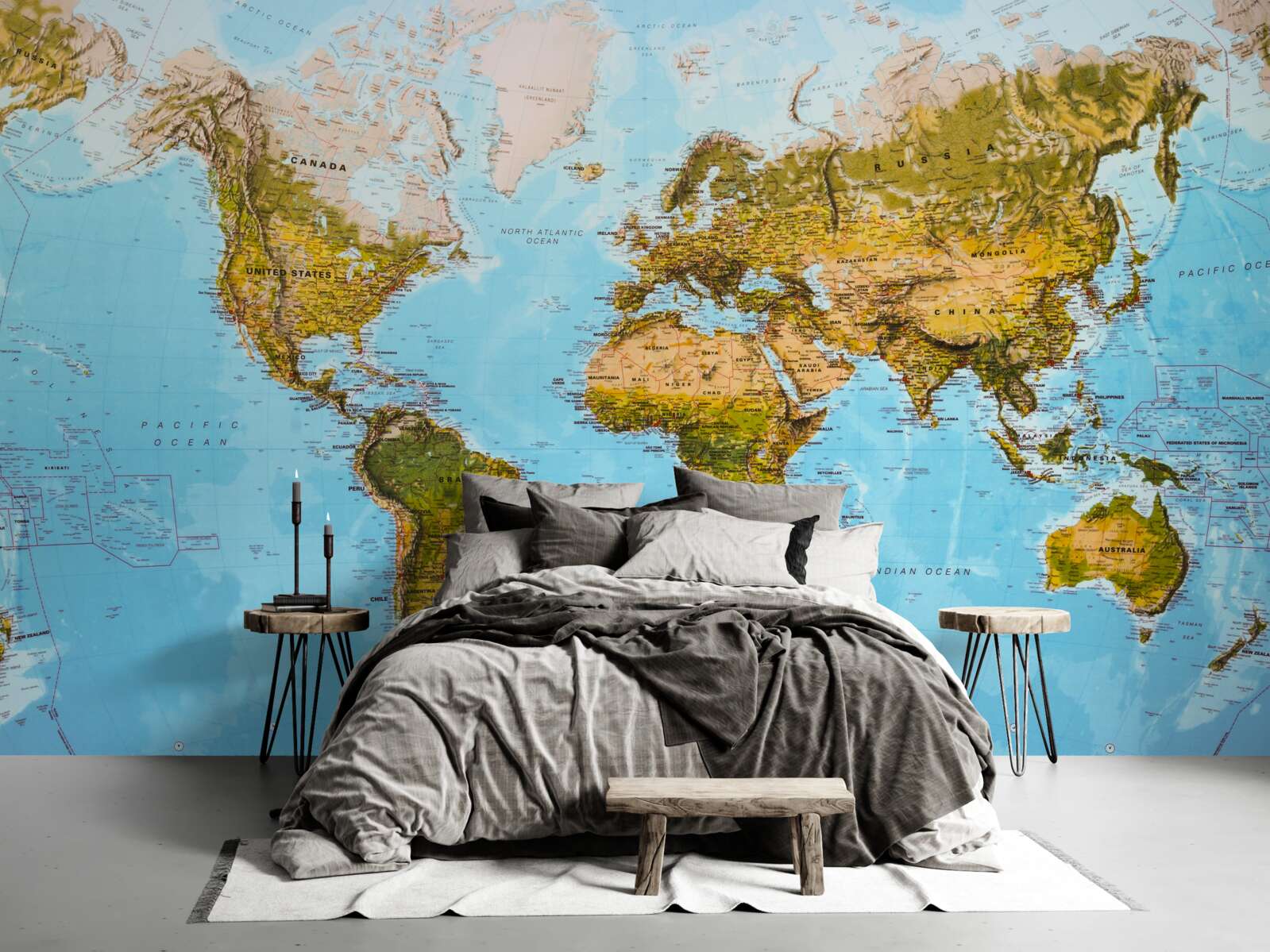 Fototapeta mapa sveta s vyvýšenými oblasťami