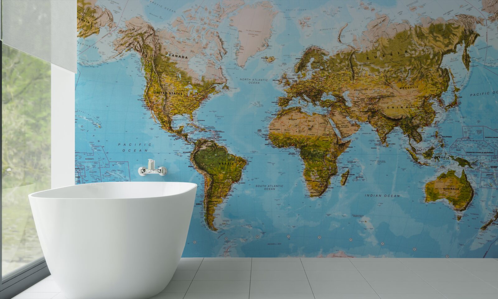 Fototapeta mapa sveta s vyvýšenými oblasťami