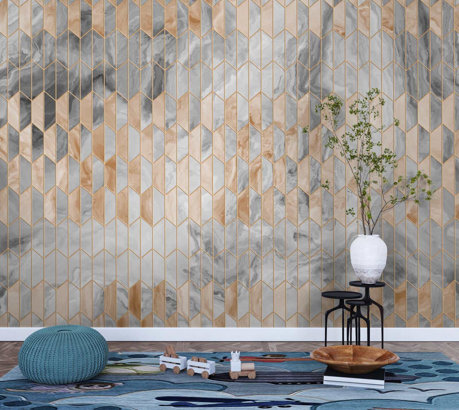 Fototapeta zlato-šedá geometrická kompozícia na mramorovom povrchu