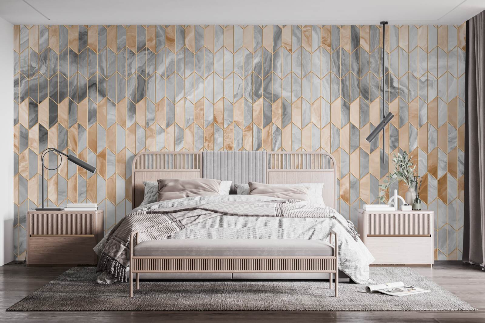 Fototapeta zlato-šedá geometrická kompozícia na mramorovom povrchu