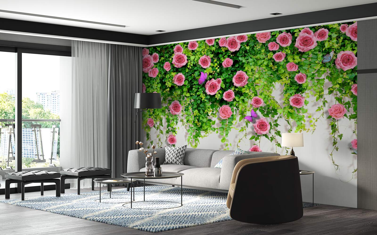 Fototapeta kríkové ruže so sýtou ružovou farbou