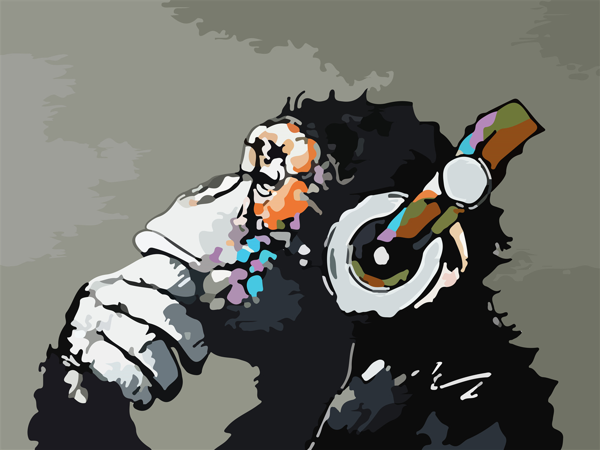 Fototapeta makak so slúchadlami