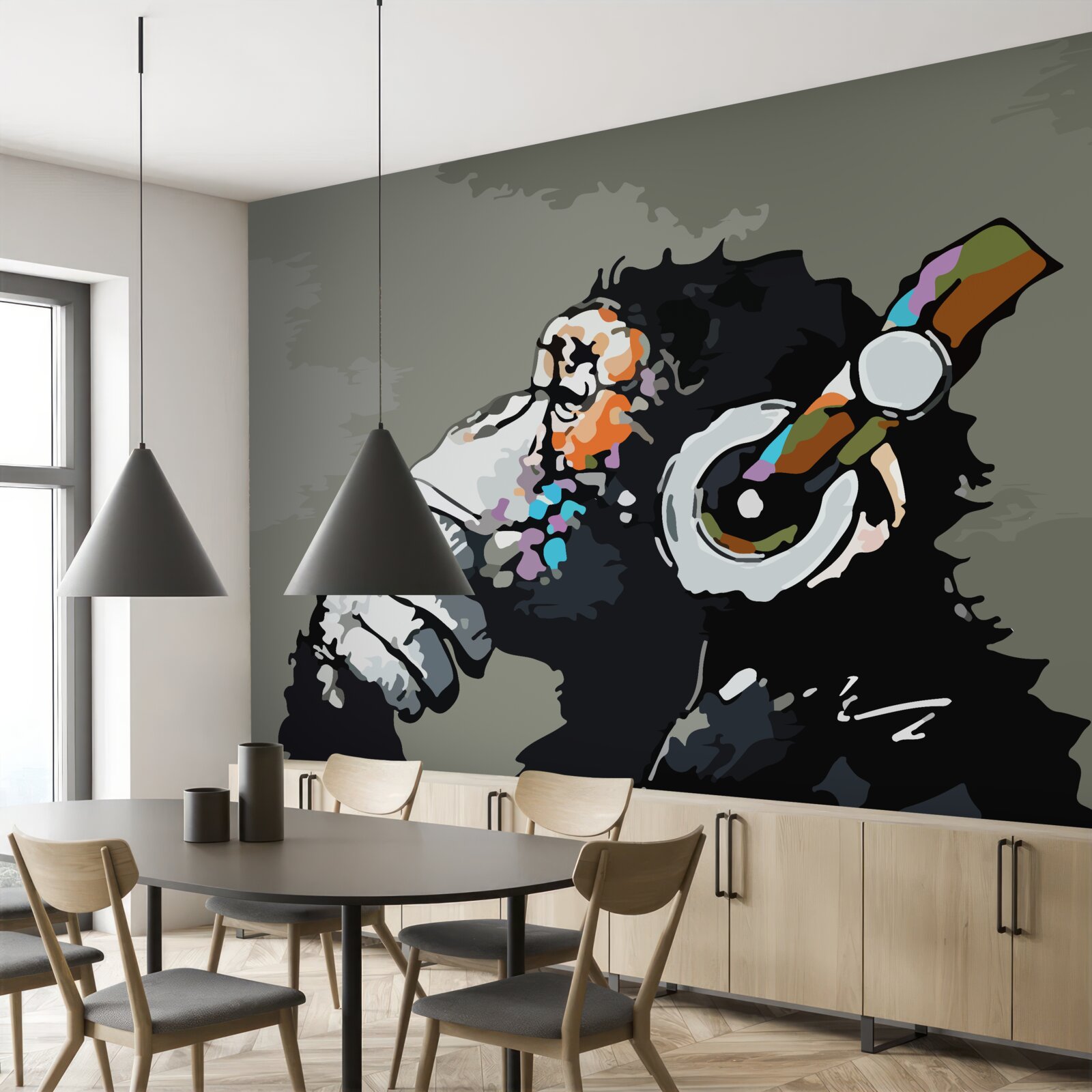 Fototapeta makak so slúchadlami