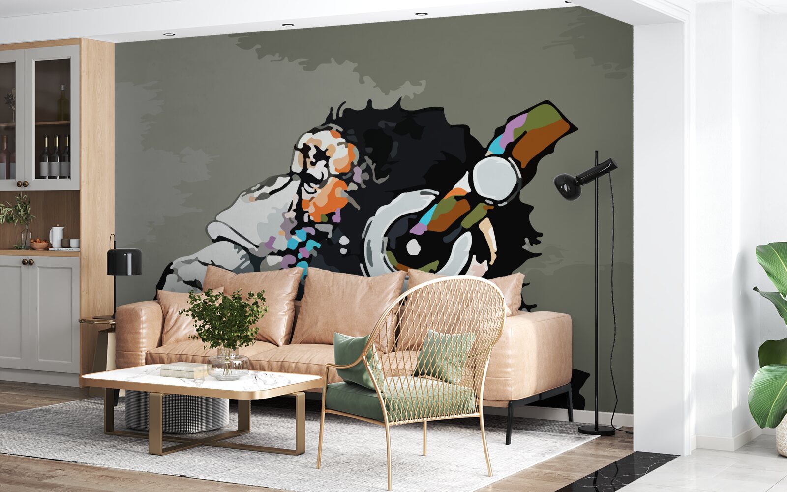 Fototapeta makak so slúchadlami