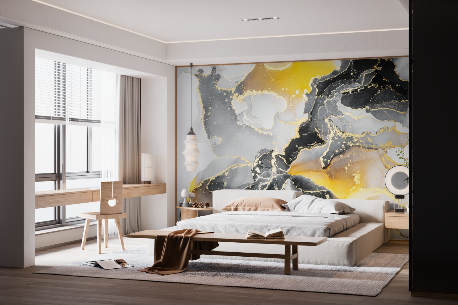 Fototapeta tmavý a zlatý vzor na sivom mramore