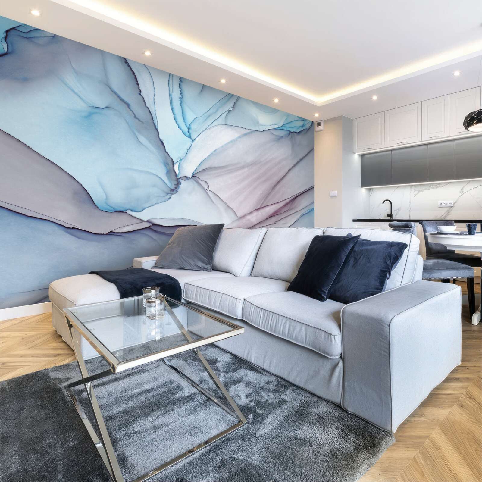 Fototapeta svetlomodrý mramor so žilami