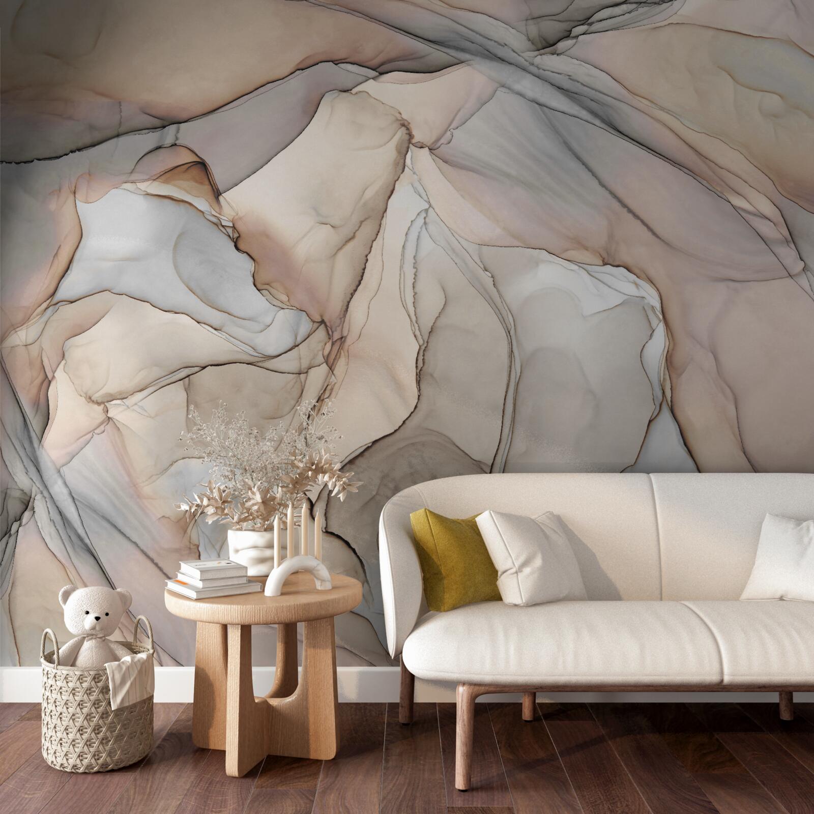 Fototapeta ružové a modré vzory na krémovom mramore