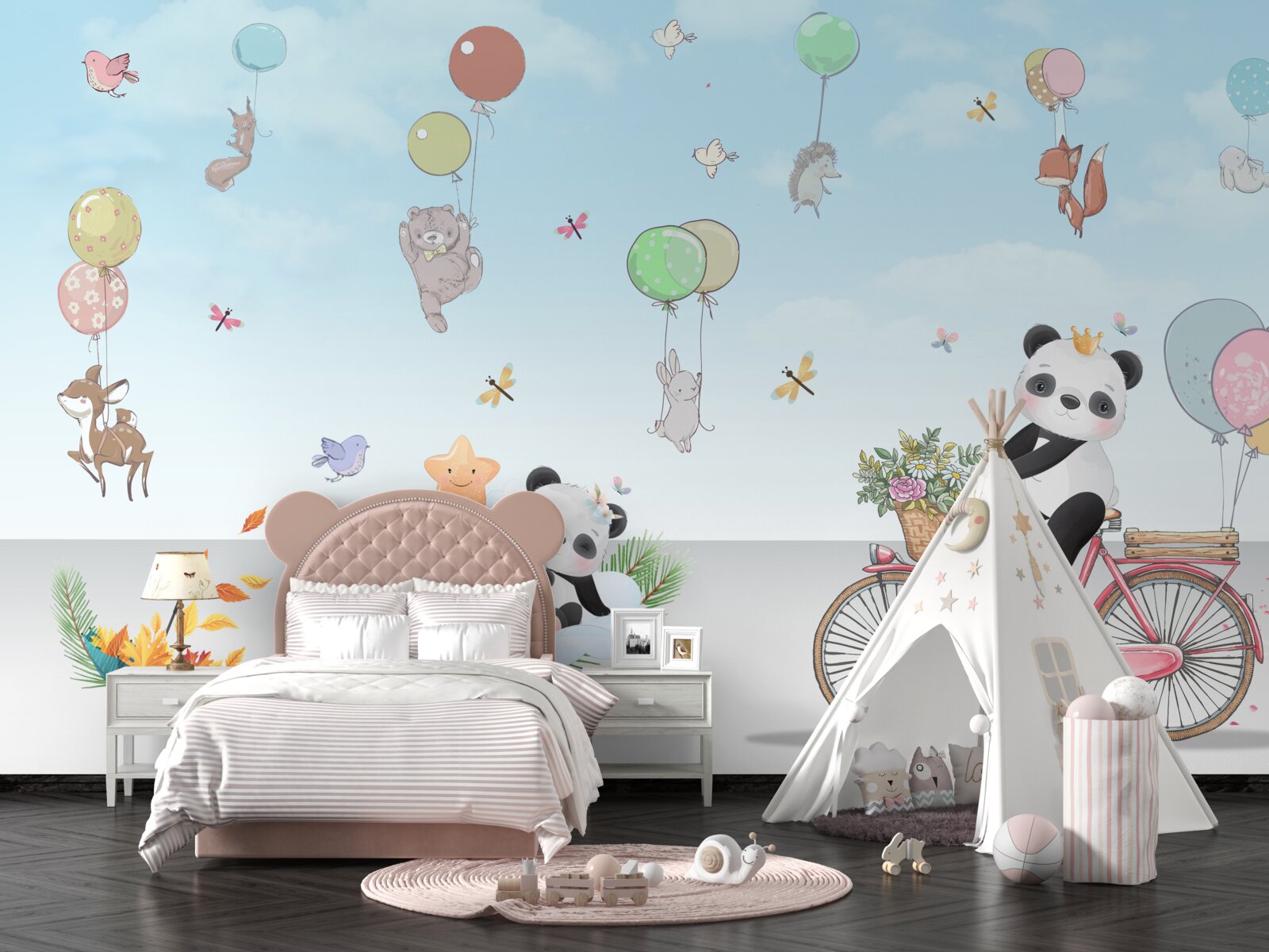 Fototapeta balóny s pandami a inými zvieratkami