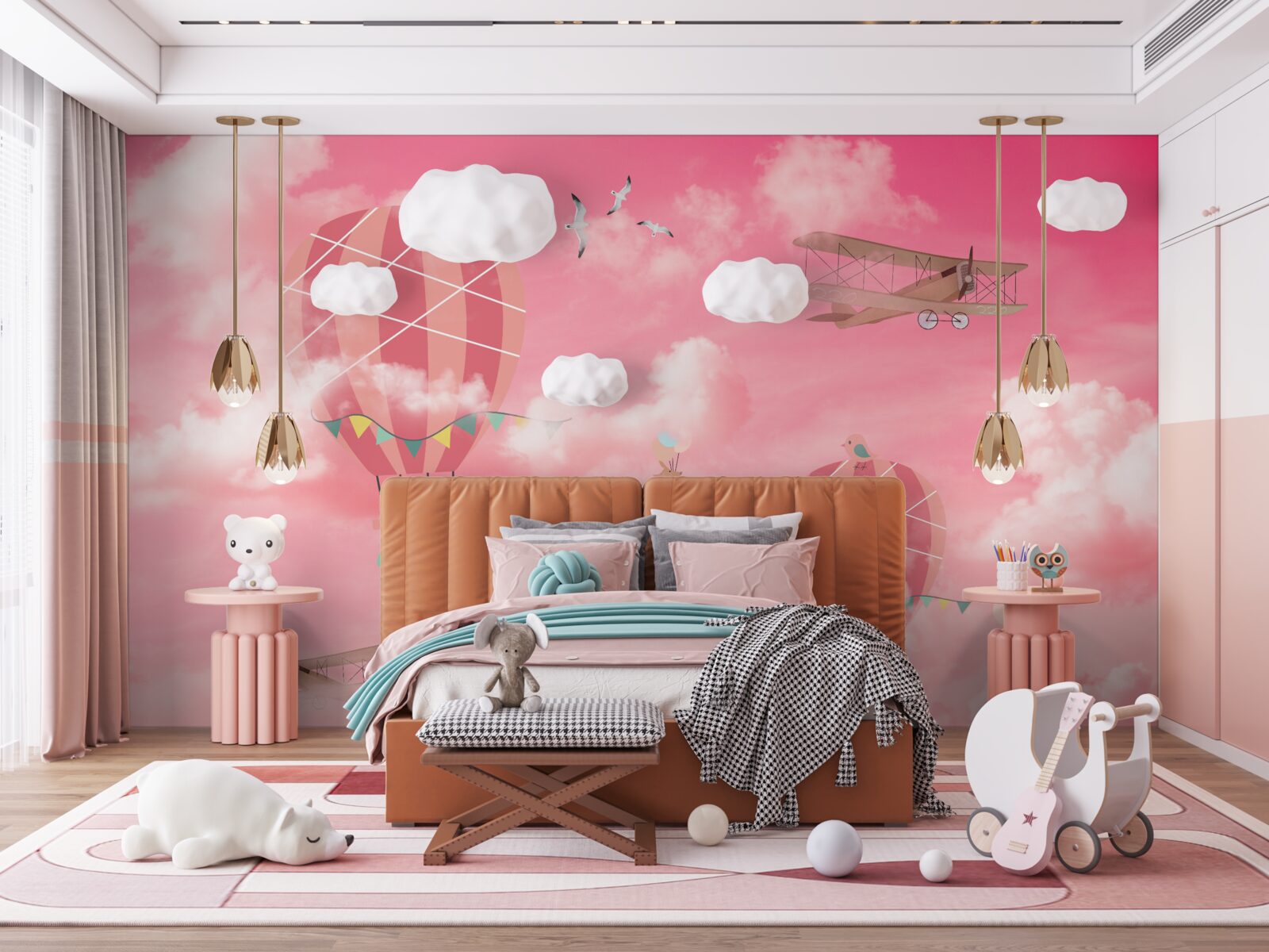 Fototapeta vzduchové gule na pozadí ružovej oblohy pri západe slnka