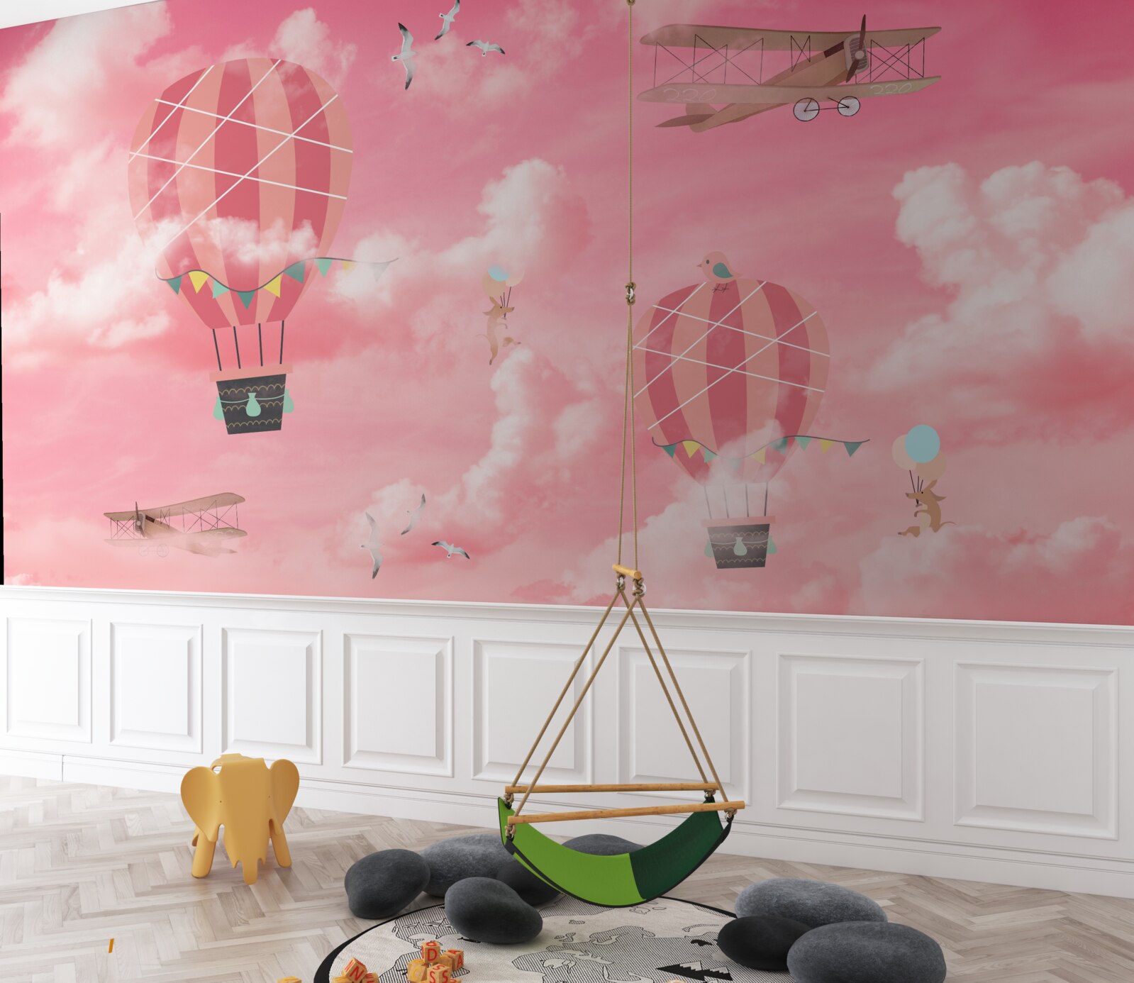 Fototapeta vzduchové gule na pozadí ružovej oblohy pri západe slnka