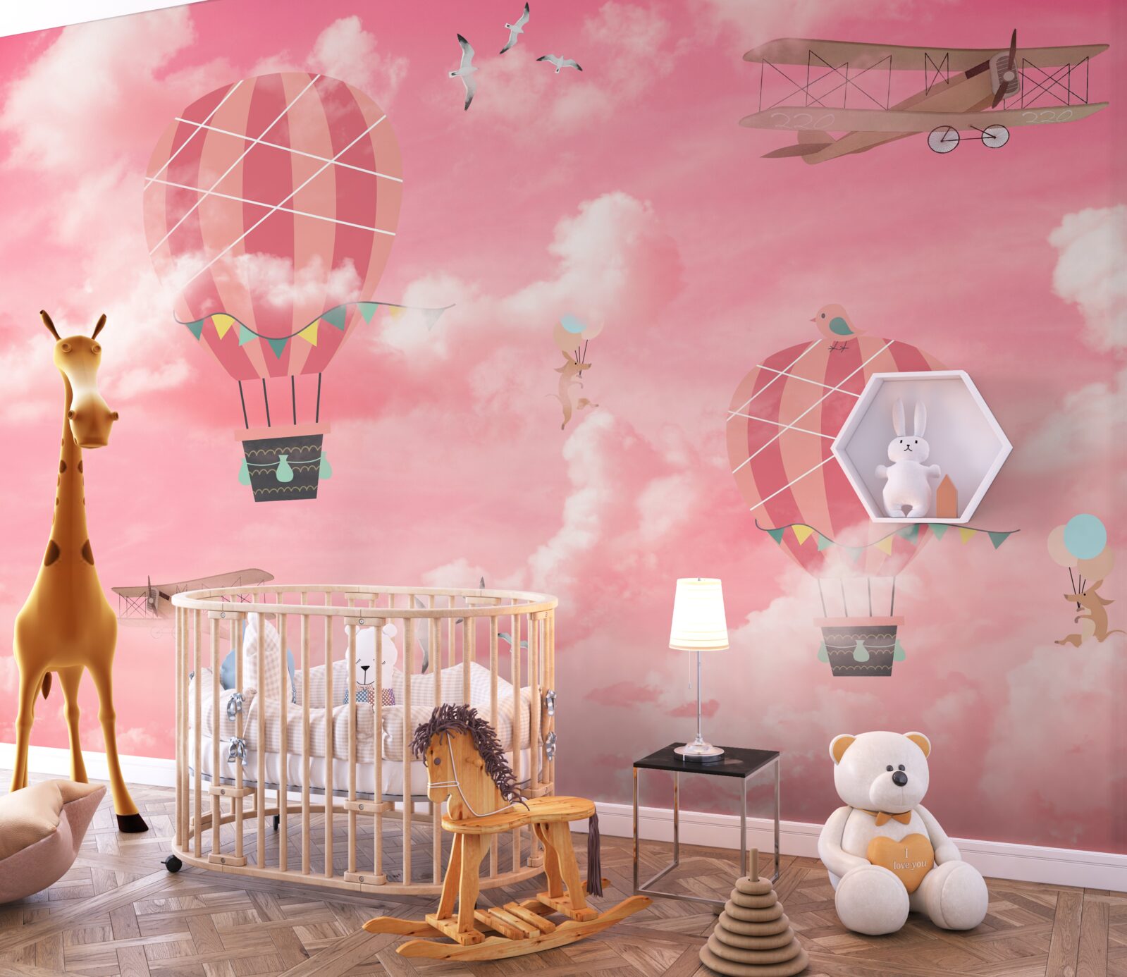 Fototapeta vzduchové gule na pozadí ružovej oblohy pri západe slnka