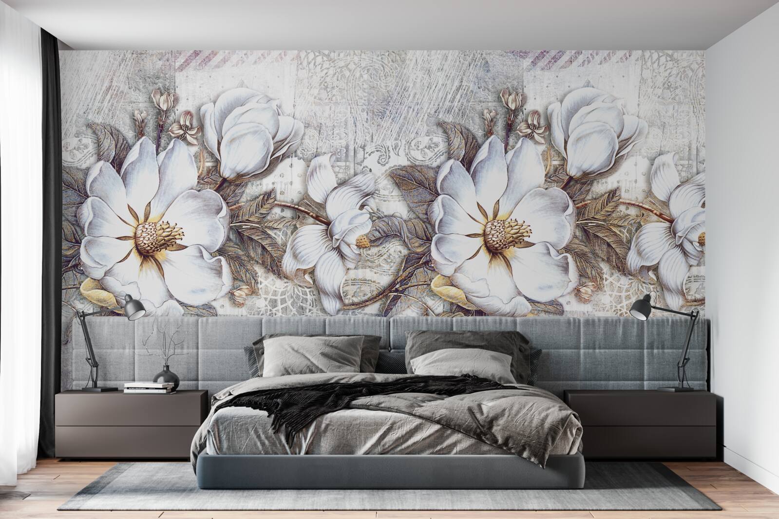 Fototapeta zloženie kvitnúcich snehovo bielych púčikov