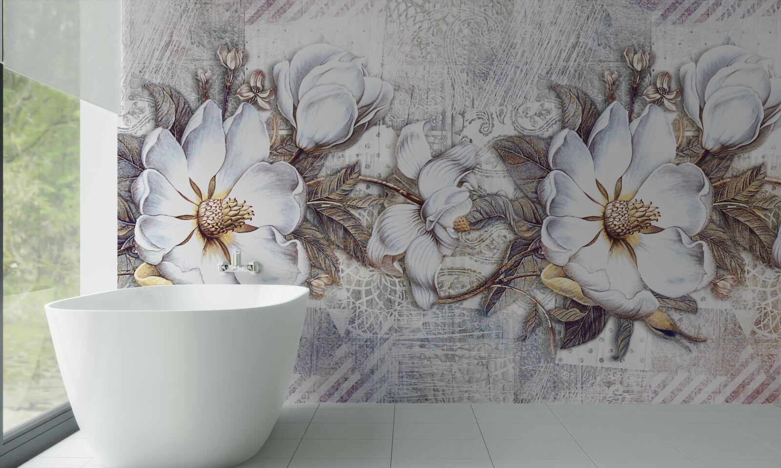 Fototapeta zloženie kvitnúcich snehovo bielych púčikov