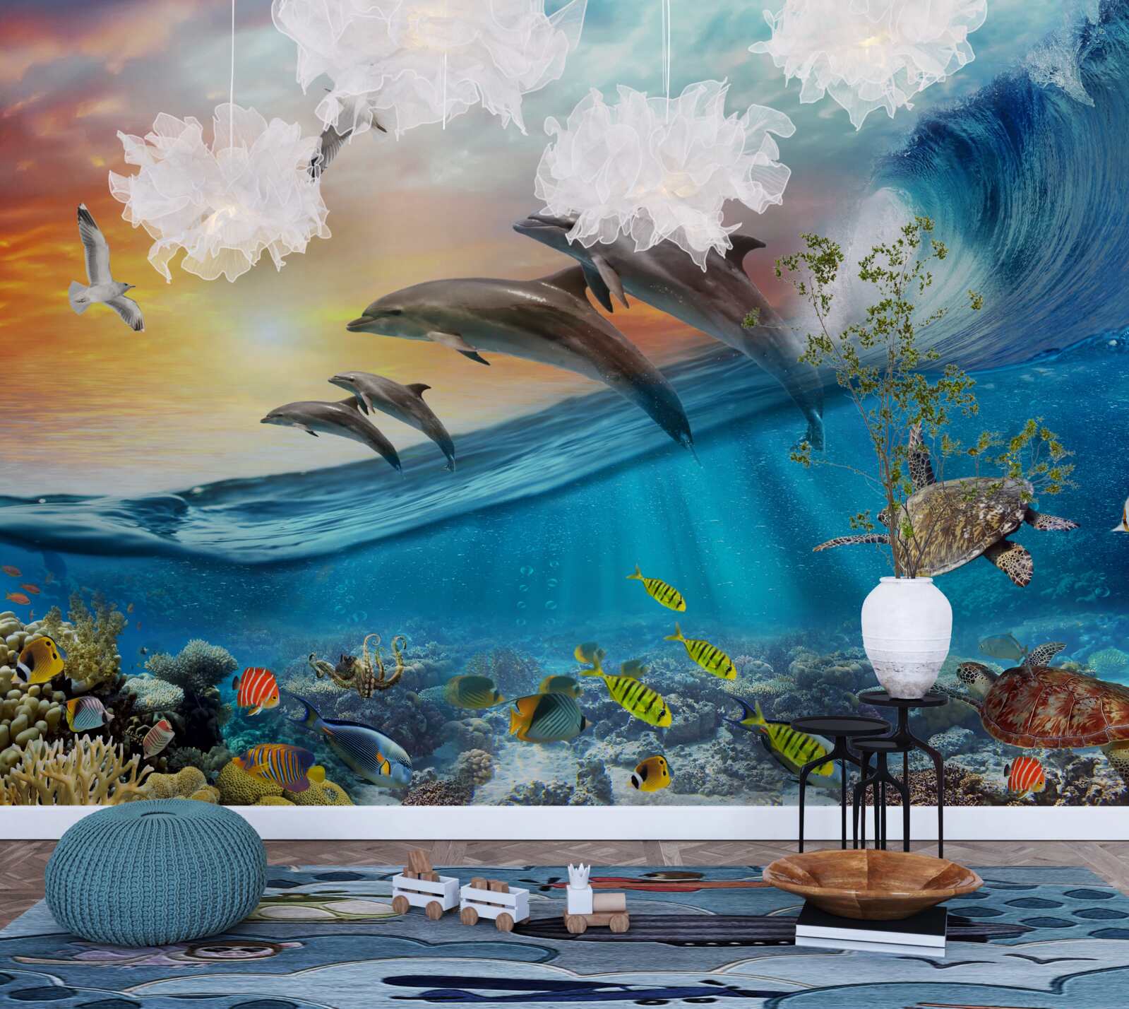 Fototapeta delfíny vyskakujú z vĺn