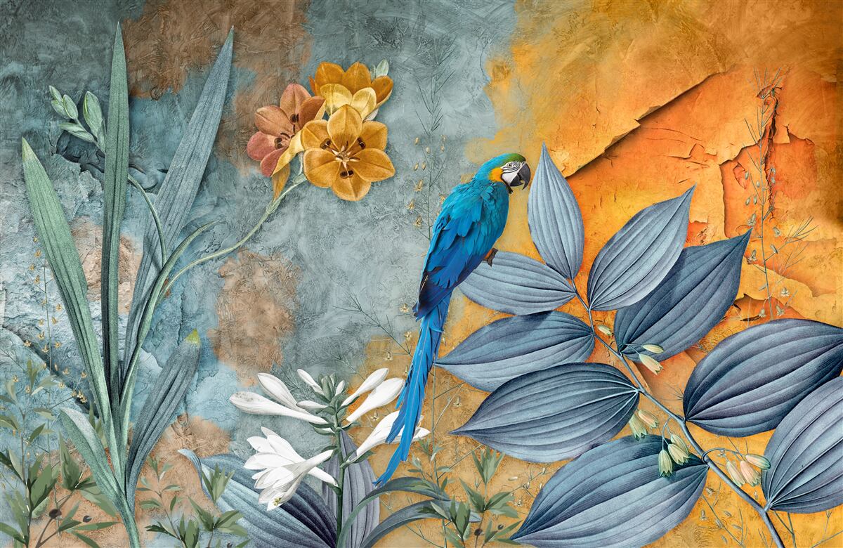 Fototapeta abstraktný obraz papagája medzi listami