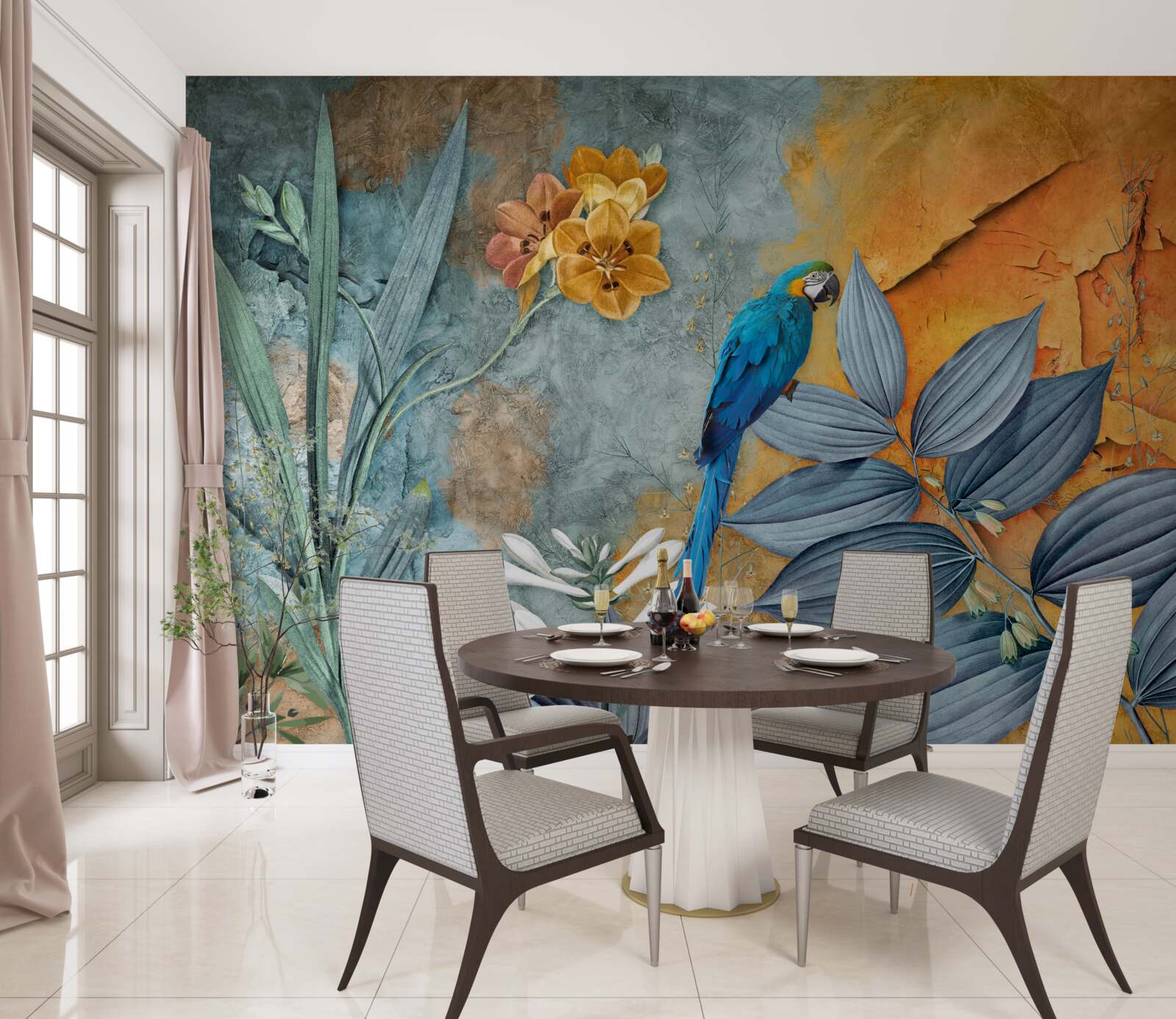 Fototapeta abstraktný obraz papagája medzi listami