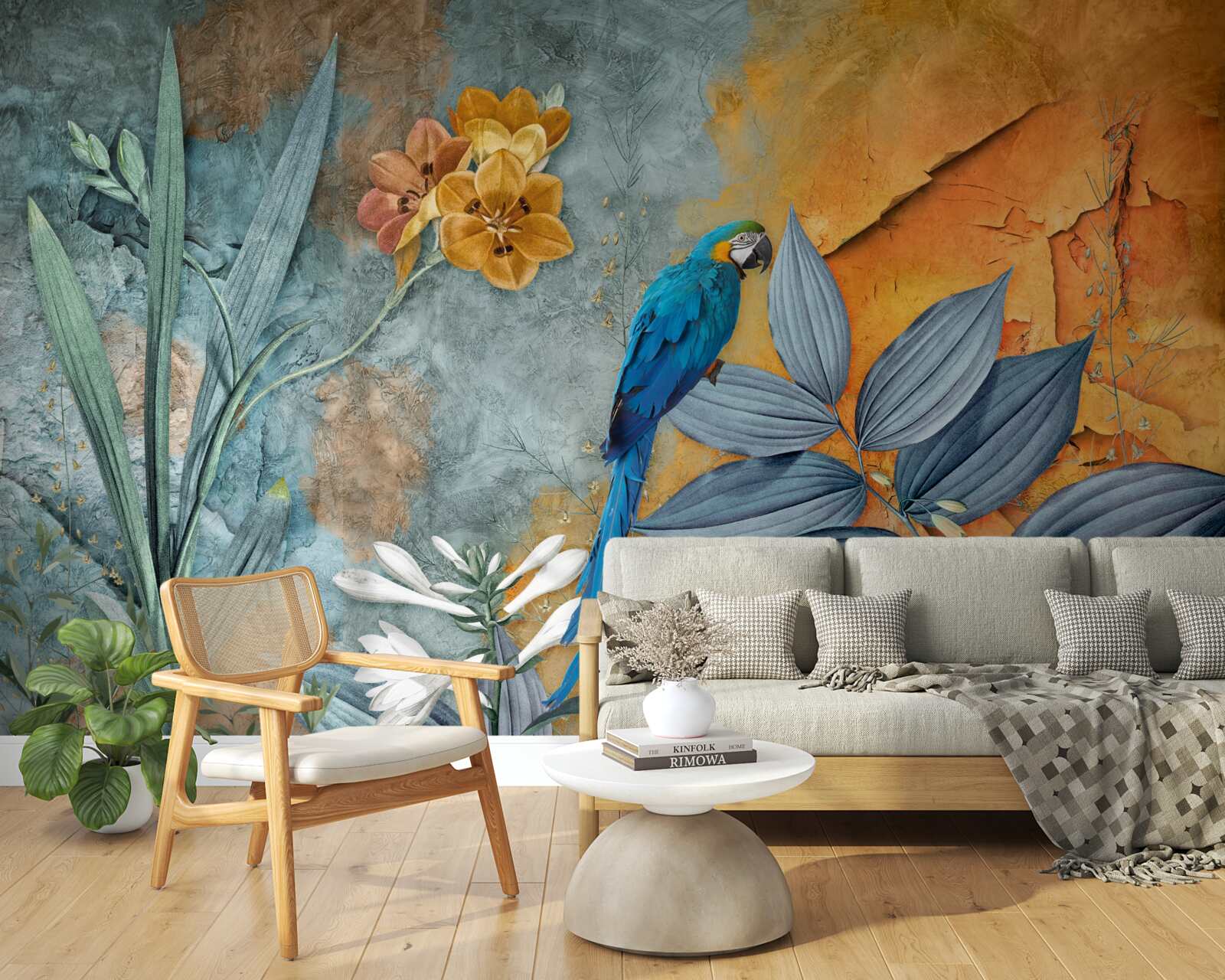 Fototapeta abstraktný obraz papagája medzi listami