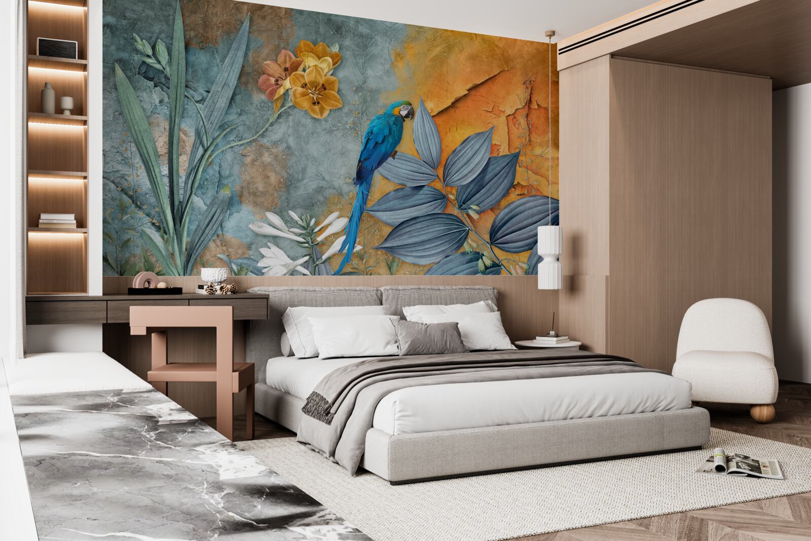 Fototapeta abstraktný obraz papagája medzi listami