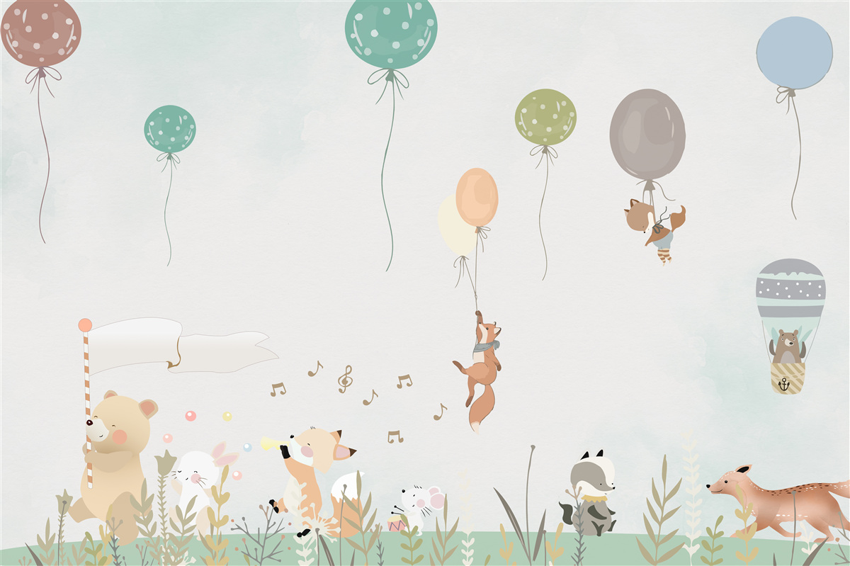 Fototapeta zvieratá idú na narodeninovú oslavu